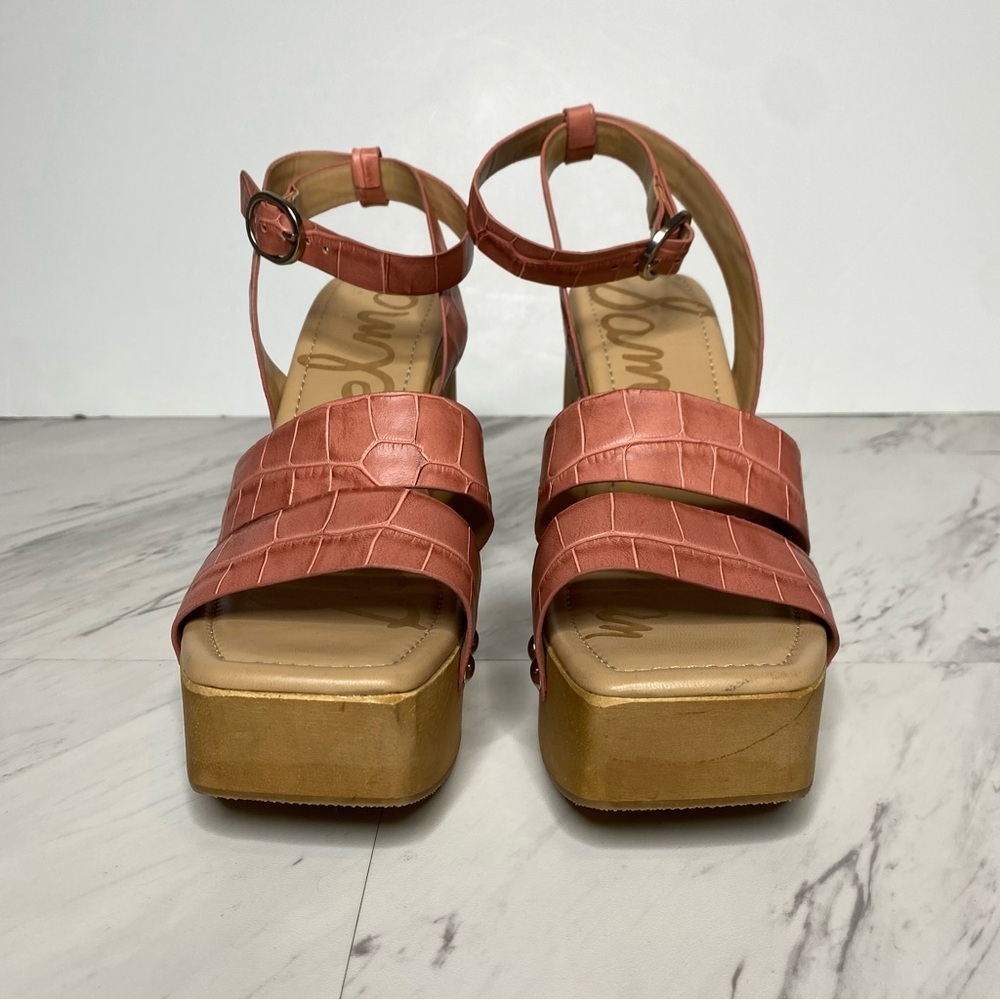 Sam Edelman Rosalind Pink Crocodile Leather Platform Heeled Sandal 7M - Picture 2 of 14
